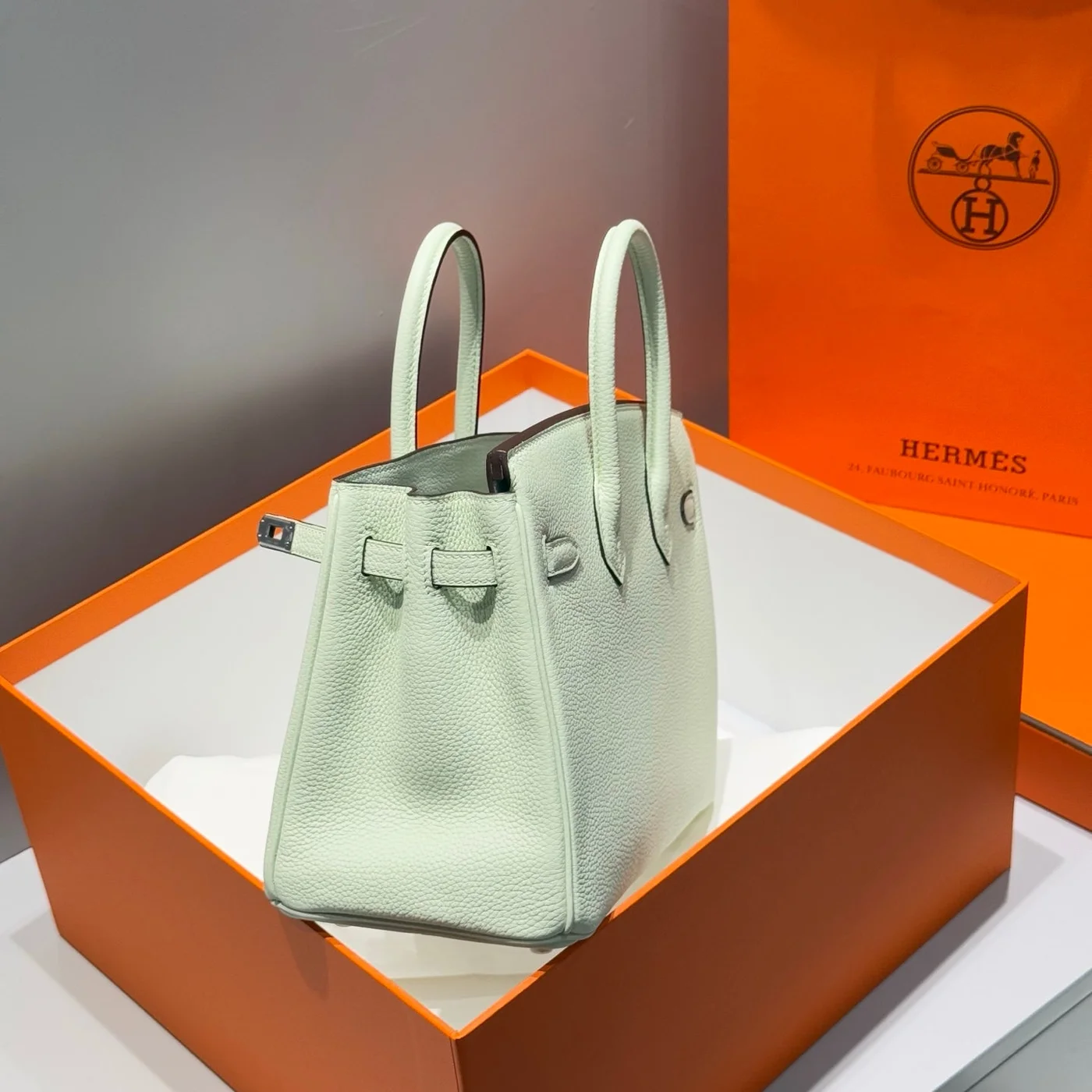 Hermès Birkin 25 In Light Mint Green Silver Hardware Bag product view 3