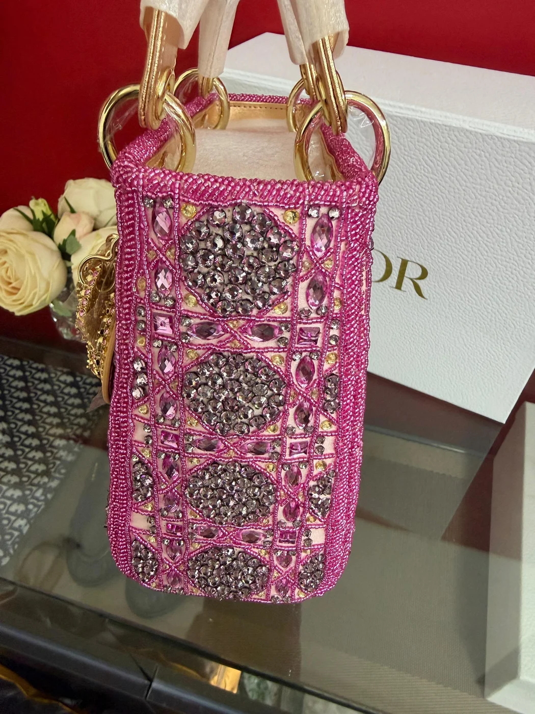 Dior Lady  Bag Metallic Calfskin  Satin with Rose Des Vent product view 8