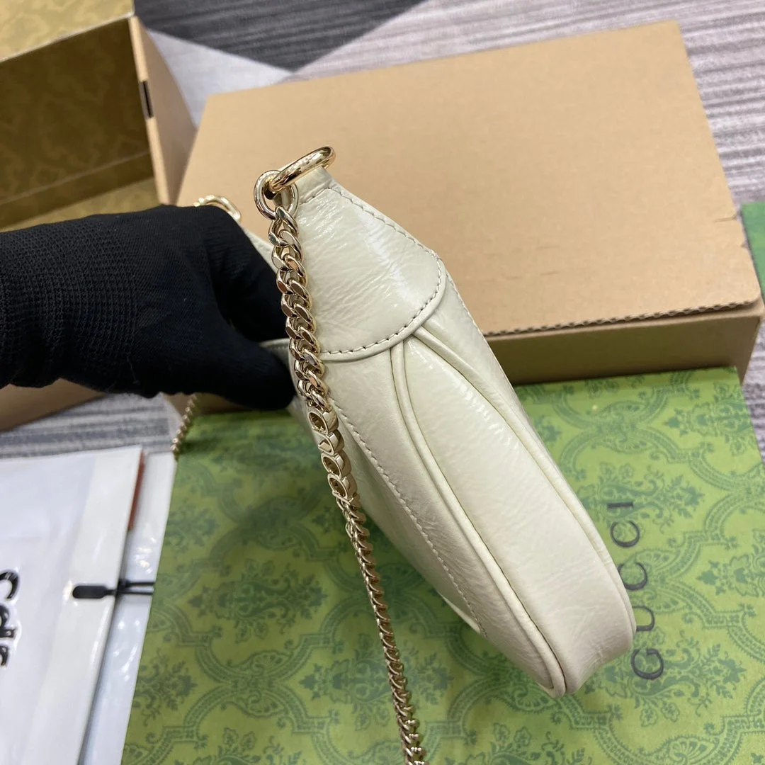 Gucci Jackie Notte Mini Bag 19 In White Cracked Lacquer Calfskin Gold Hardware product view 9