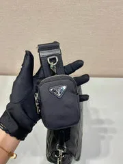 Prada Medium Flap Bag 24 In Black Triangular Quilted Pattern Re-Nylon product view 3