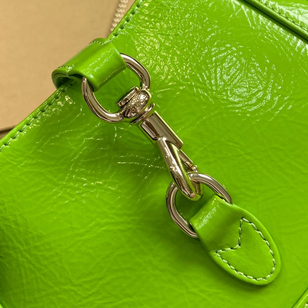 Gucci Jackie Notte Mini Bag 19 In Lime Green Cracked Lacquer Calfskin Gold Hardware product view 6