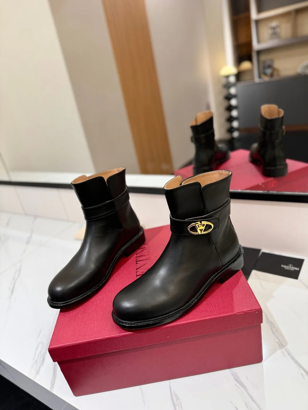 Valentino Women Black Leather Ankle Boots product view 3