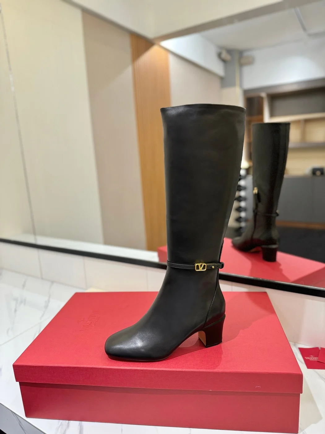 Valentino Women Black Leather Knee High Boots product view 5