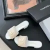 Chanel Women Beige Woven Fabric Slides product view 6