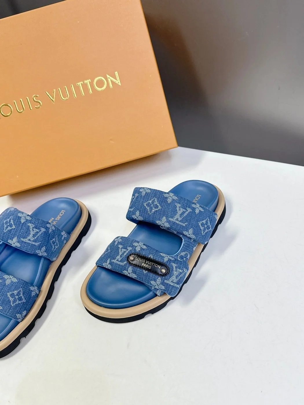 Louis Vuitton Women Blue Denim Leather Sandals product view 4