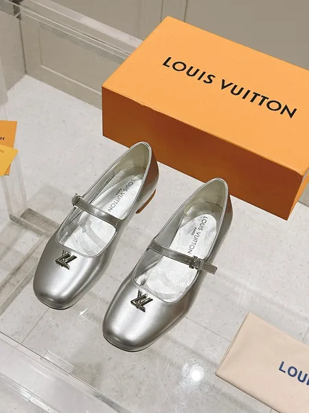 Louis Vuitton Women Silver Leather Mary Jane Flats product view 1