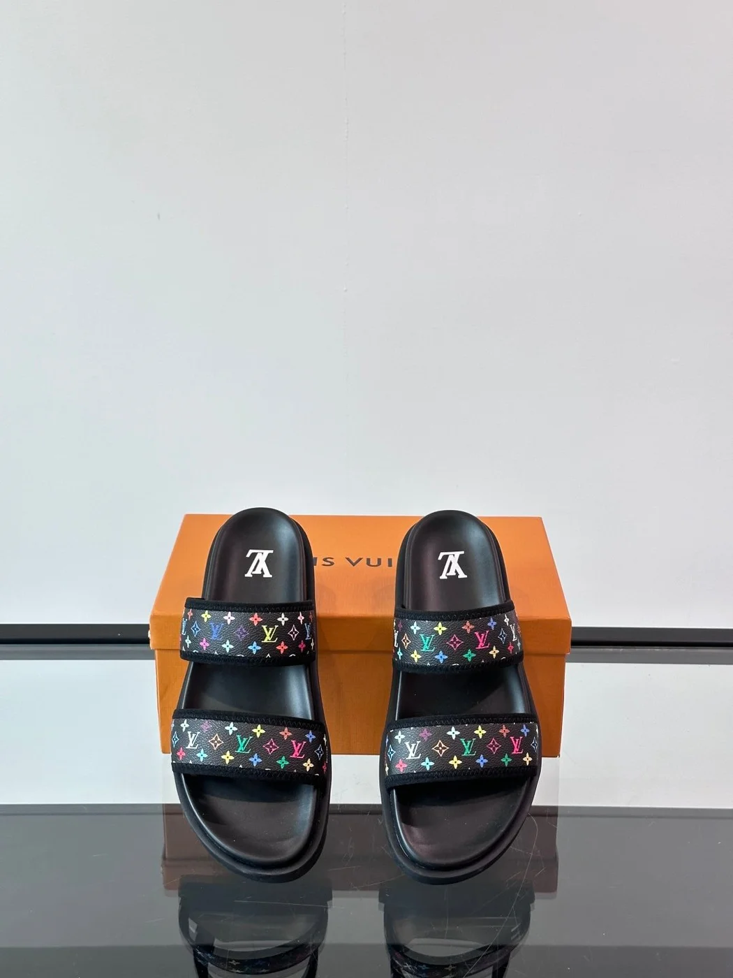 Louis Vuitton Men Black Canvas Double Strap Slides product view 6