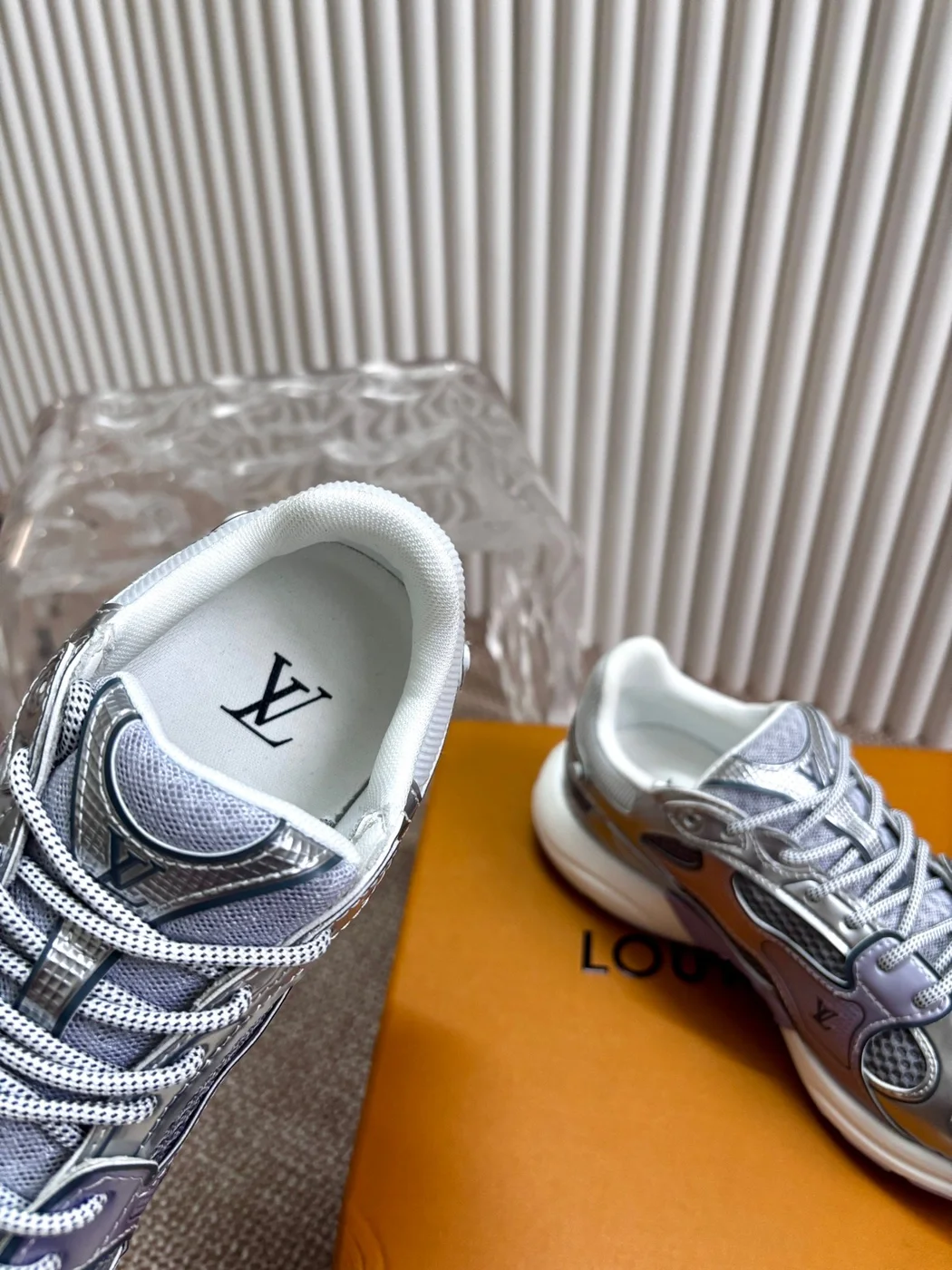 Louis Vuitton Women Silver Mesh And Leather Sneakers product view 2