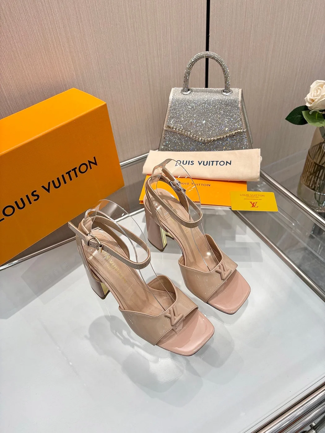 Louis Vuitton Women Nude Patent Leather Block Heels product view 3