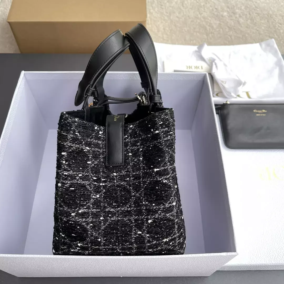 Dior Calfskin Tweed Cannage Medium Toujours Black White Bag product view 3