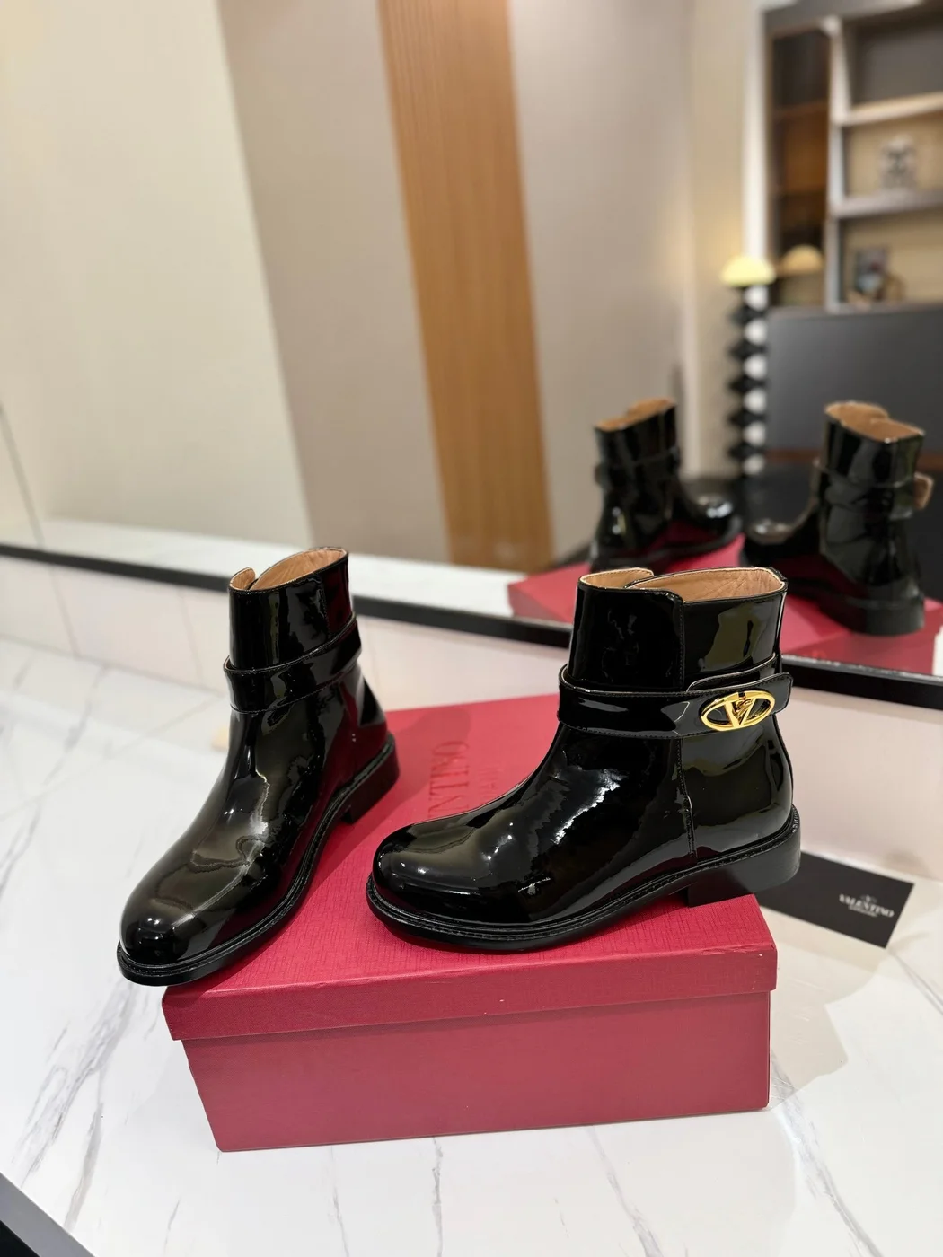 Valentino Women Black Patent Leather Ankle Boots product view 6