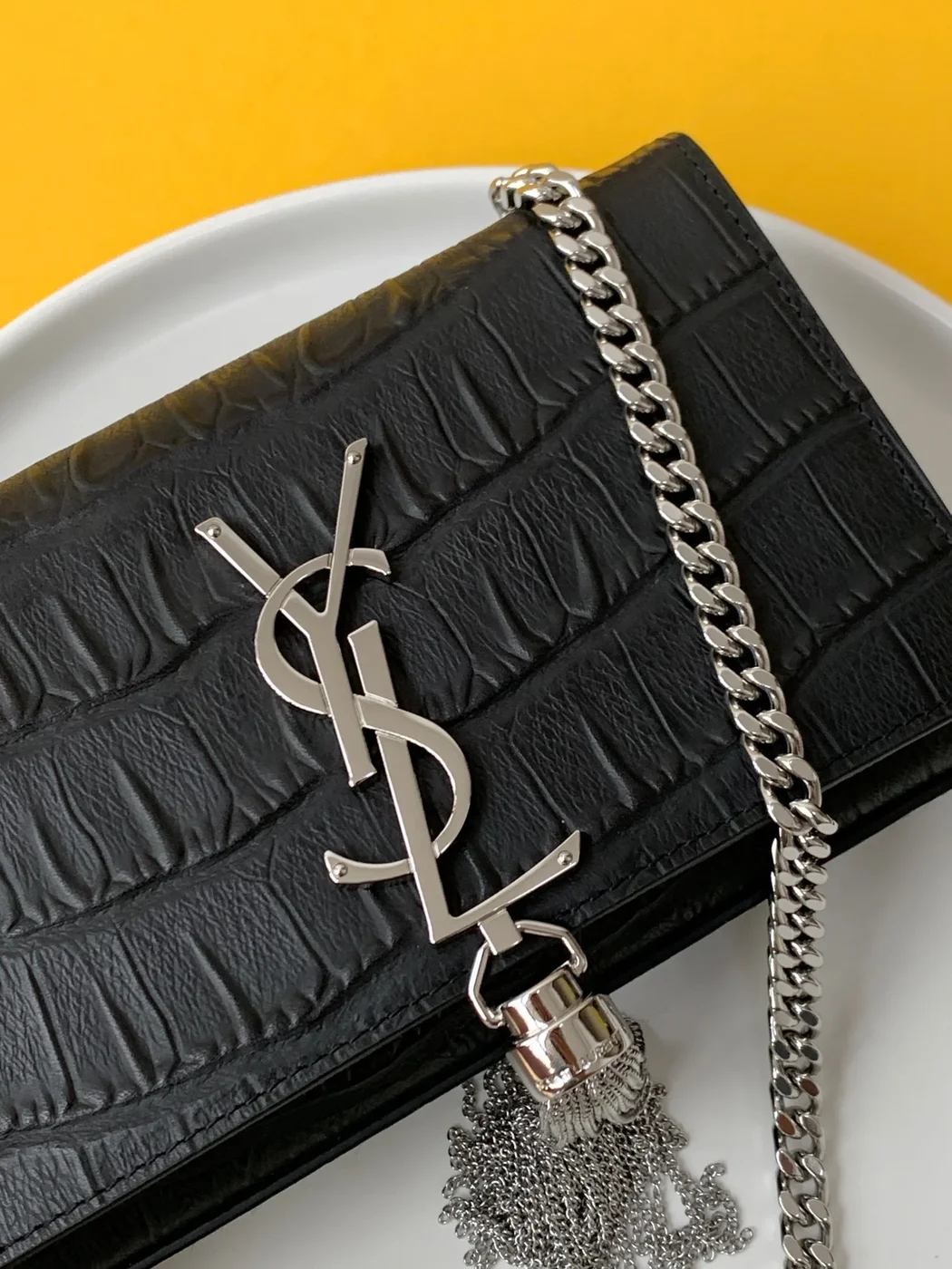 Saint Laurent Black Leather Small Kate Tassel Crossbody Bag Silver product view 3