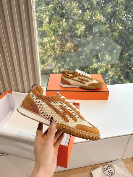 Hermès Women Brown Mesh Suede Sneakers product view 5