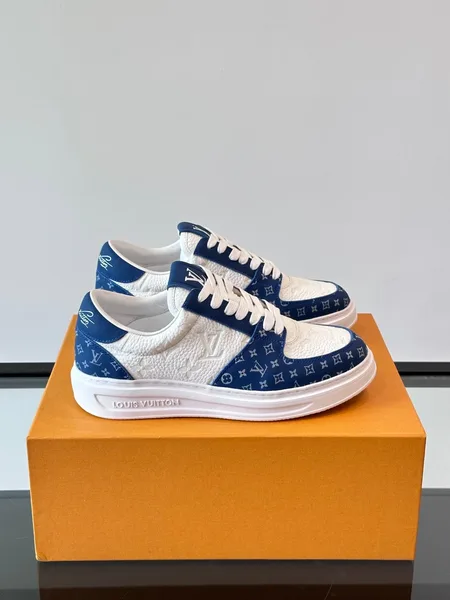 Louis Vuitton Men White And Blue Leather Sneakers product view 1