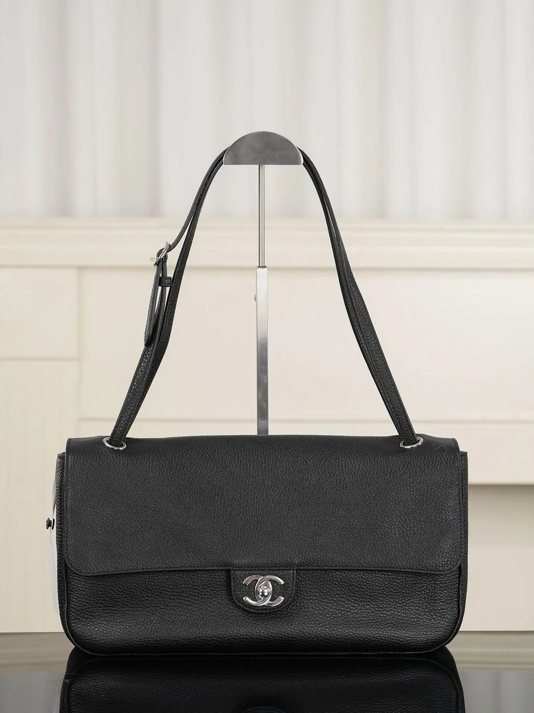 Chanel Maxi Flap 32 Black Silver Hradware Bag