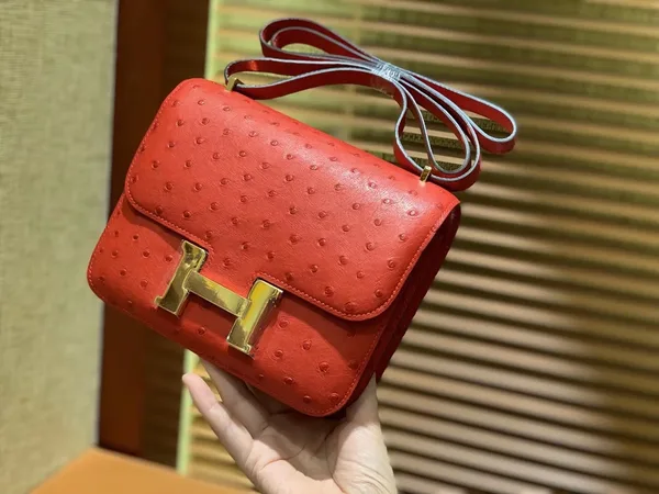Hermès Rouge Vif Ostrich Constance Mini 18 gold hardware Bag product view 4