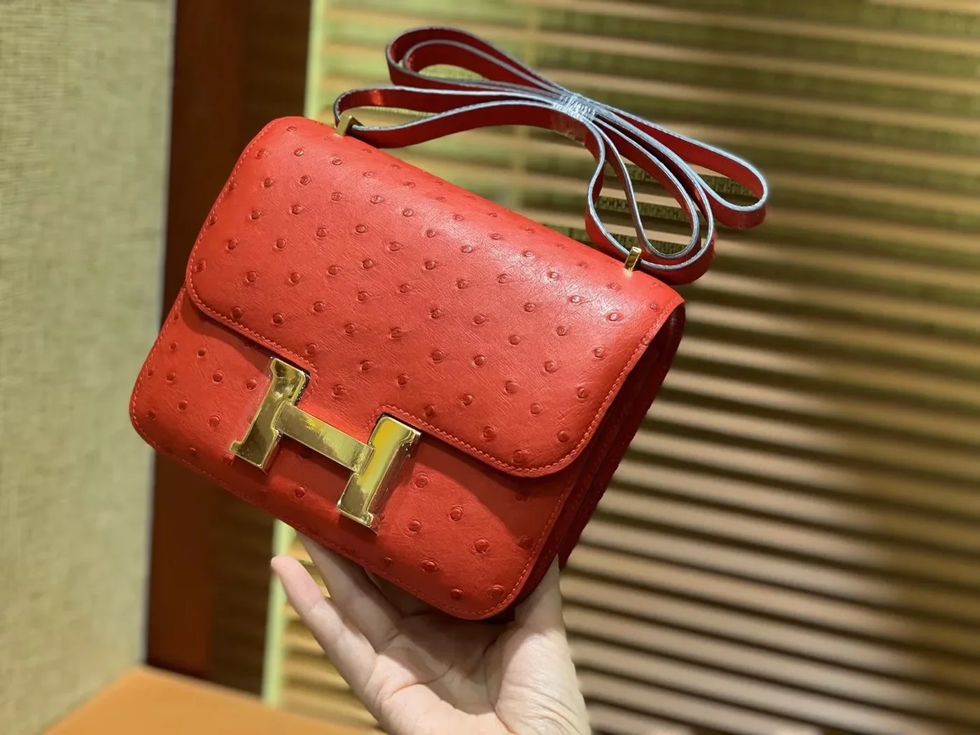 Hermès Rouge Vif Ostrich Constance Mini 18 gold hardware Bag product view 4