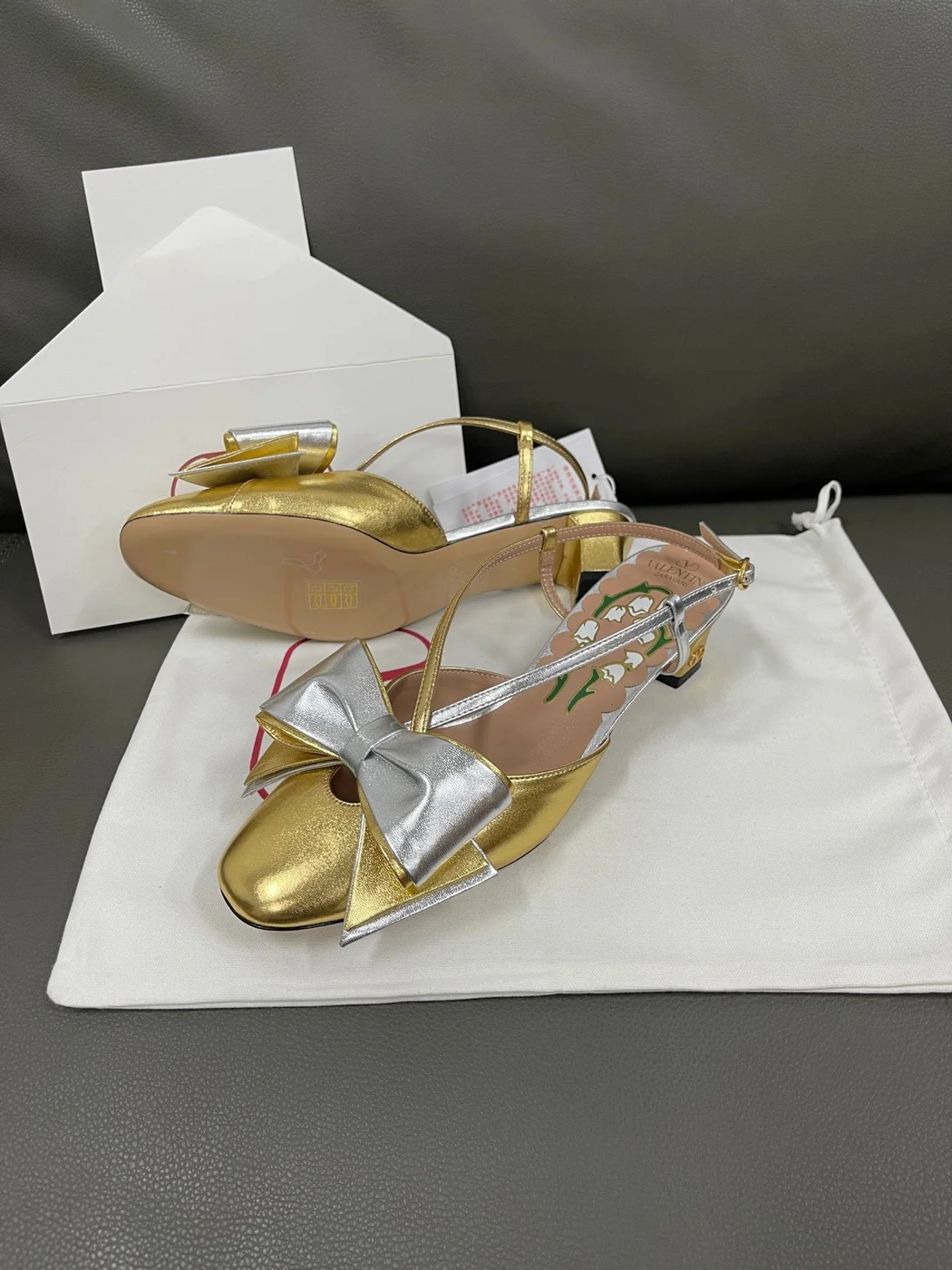 Valentino Women Gold Metallic Leather Heels product view 5