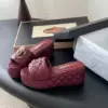 Chanel Women Burgundy Quilted Leather Slides product view 2