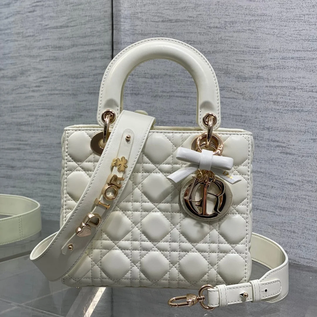 Dior Lady Small White Gold Hardware Bag