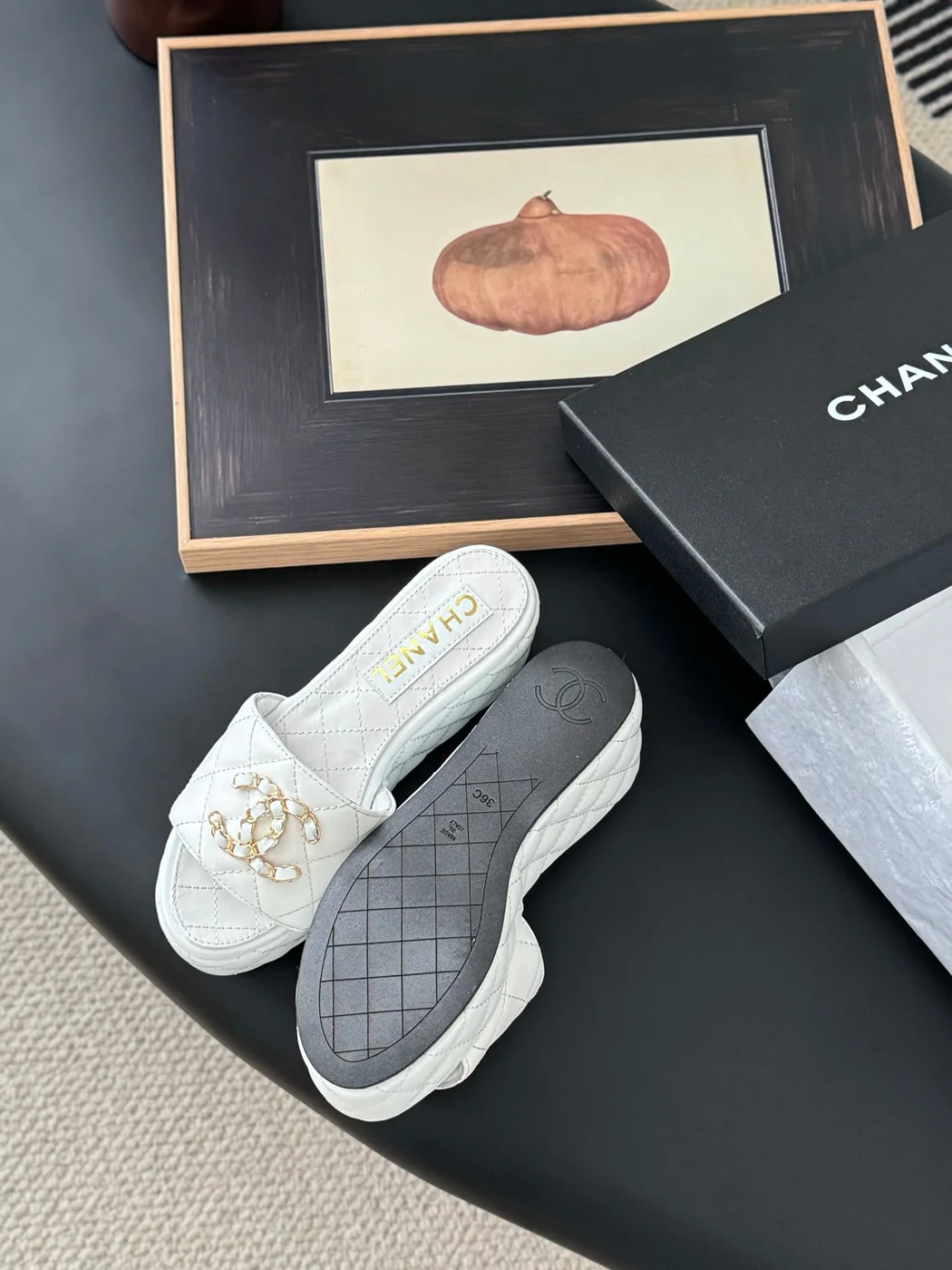 Chanel Women White Quilted Leather Slides product view 4