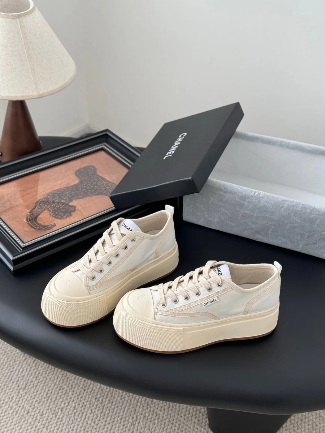 Chanel Women Beige Canvas And Rubber Sneakers product view 2