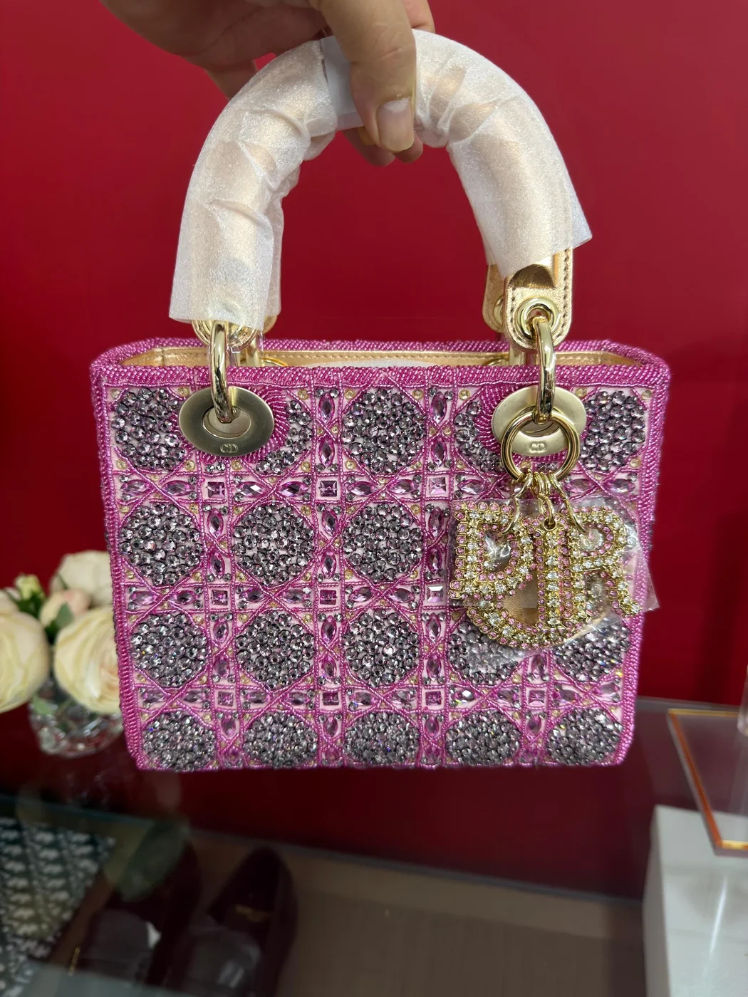 Dior Lady  Bag Metallic Calfskin  Satin with Rose Des Vent product view 1