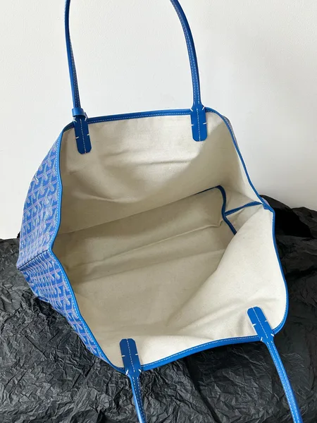 Goyard Blue Goyardine Canvas  Chevroches Calfskin Saint Louis PM Tote product view 4