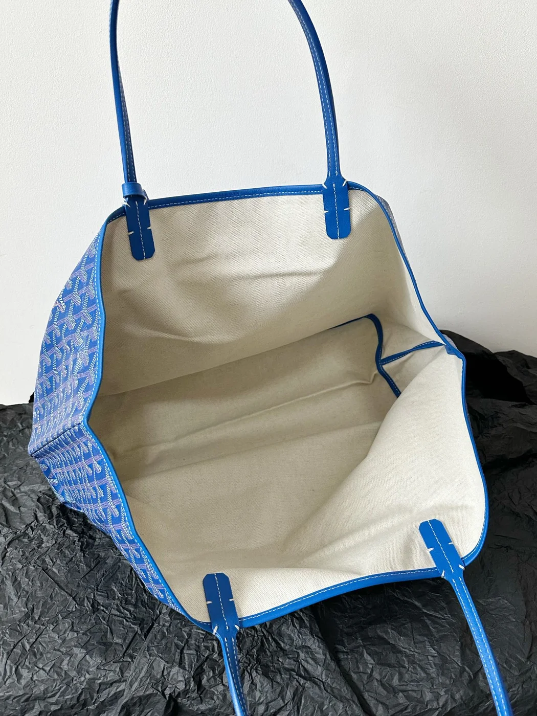 Goyard Blue Goyardine Canvas Chevroches Calfskin Saint Louis PM Tote product view 4