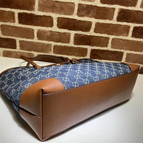 Gucci Medium Tote GG Denim Bag Brown Navy blue Leather product view 4