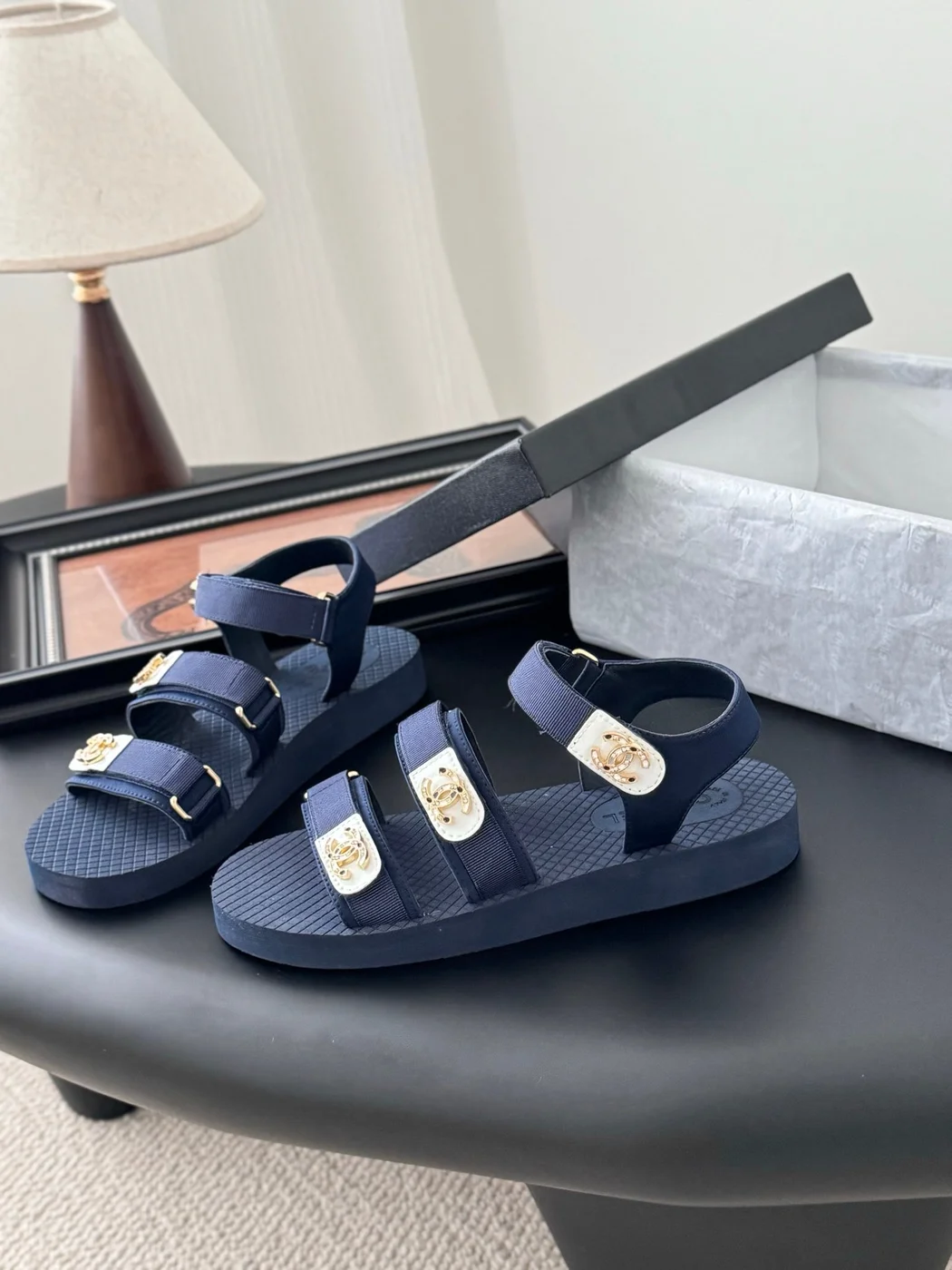 Chanel Women Navy Fabric And Rubber Sandals product view 2