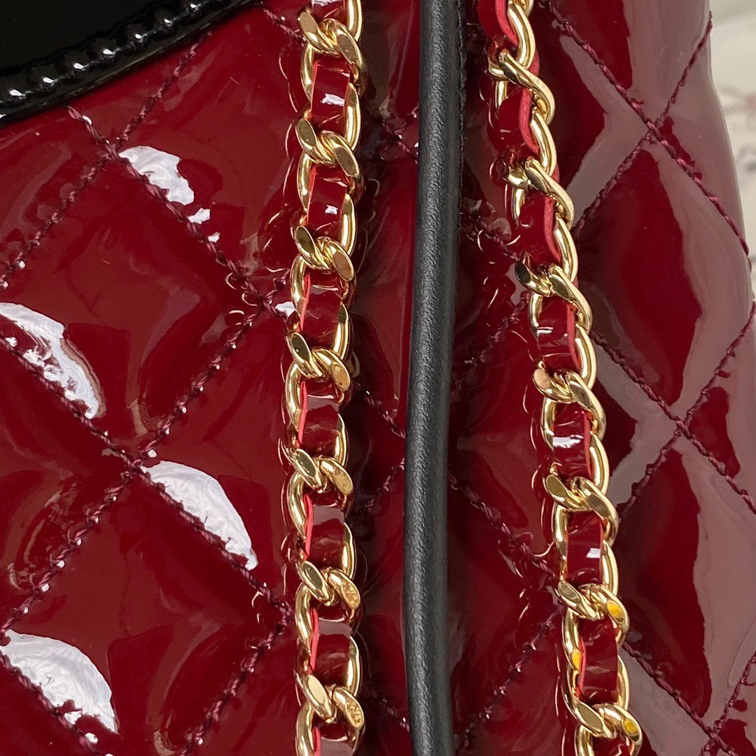 Chanel Mini Shopping Bag Handbags Red Shiny Leather 31 cm product view 5