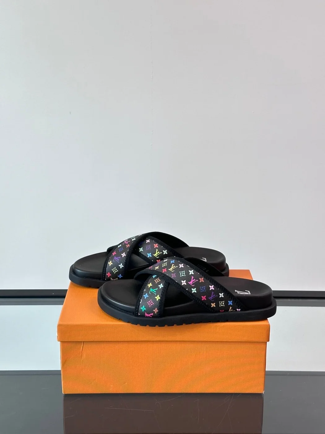 Louis Vuitton Men Black Multicolor Canvas Slides product view 3