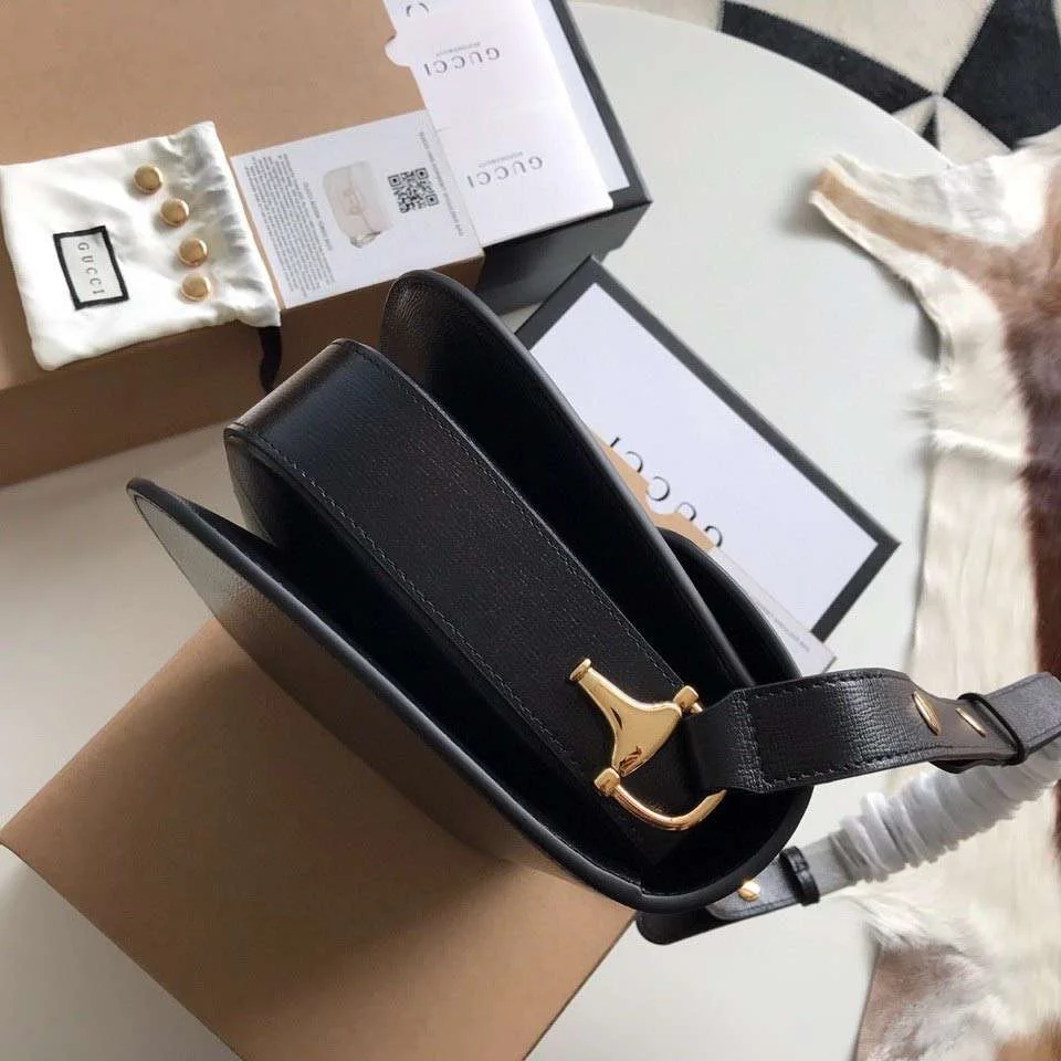 Gucci 1955 Horsebit Handbag Black Smooth Leather 25 cm product view 6