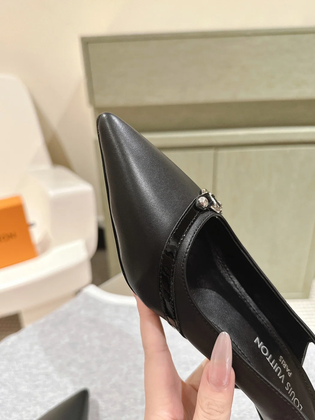 Louis Vuitton Women Black Leather Slingback Heels product view 5