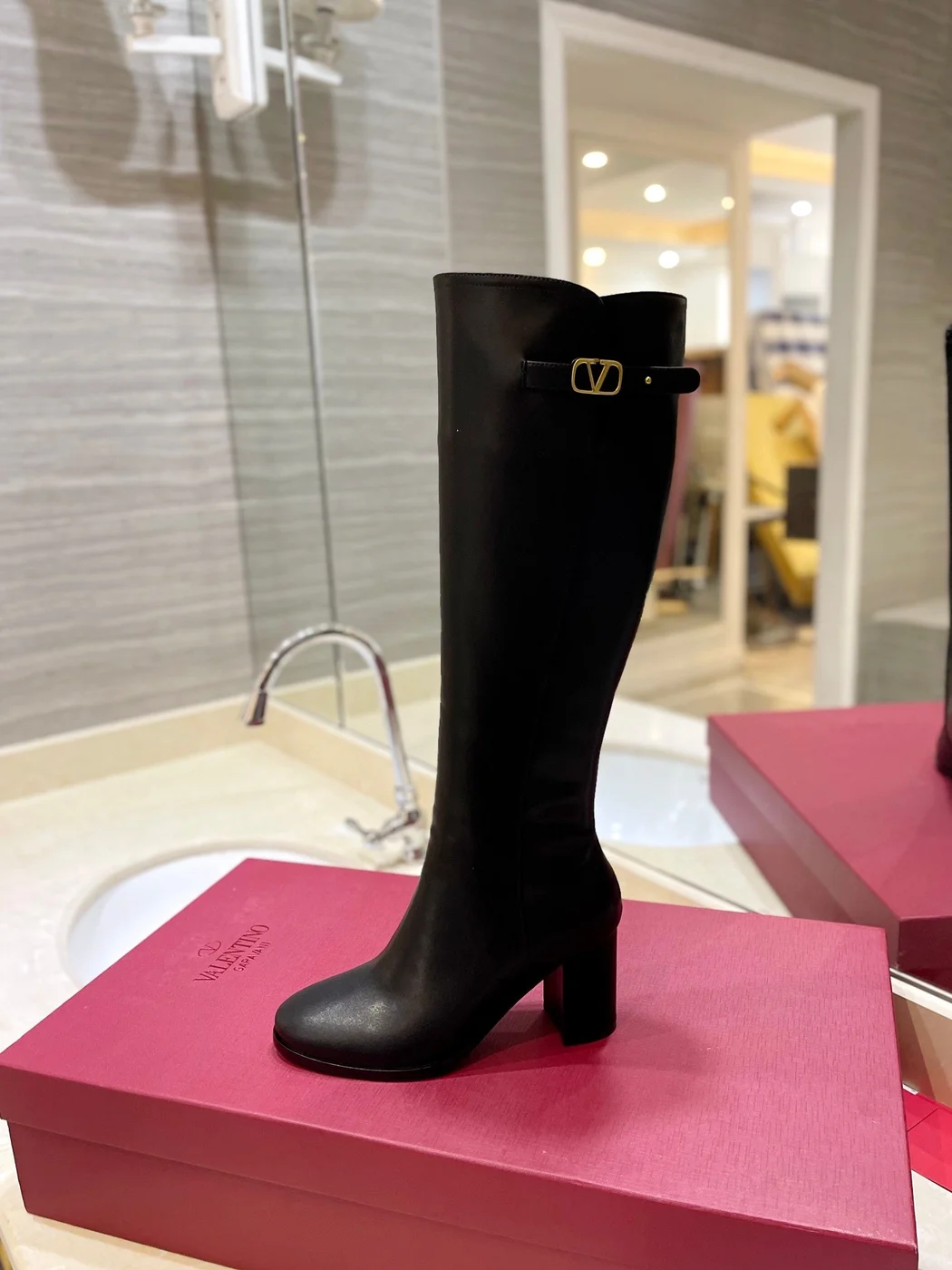 Valentino Women Black Leather Knee High Boots product view 6