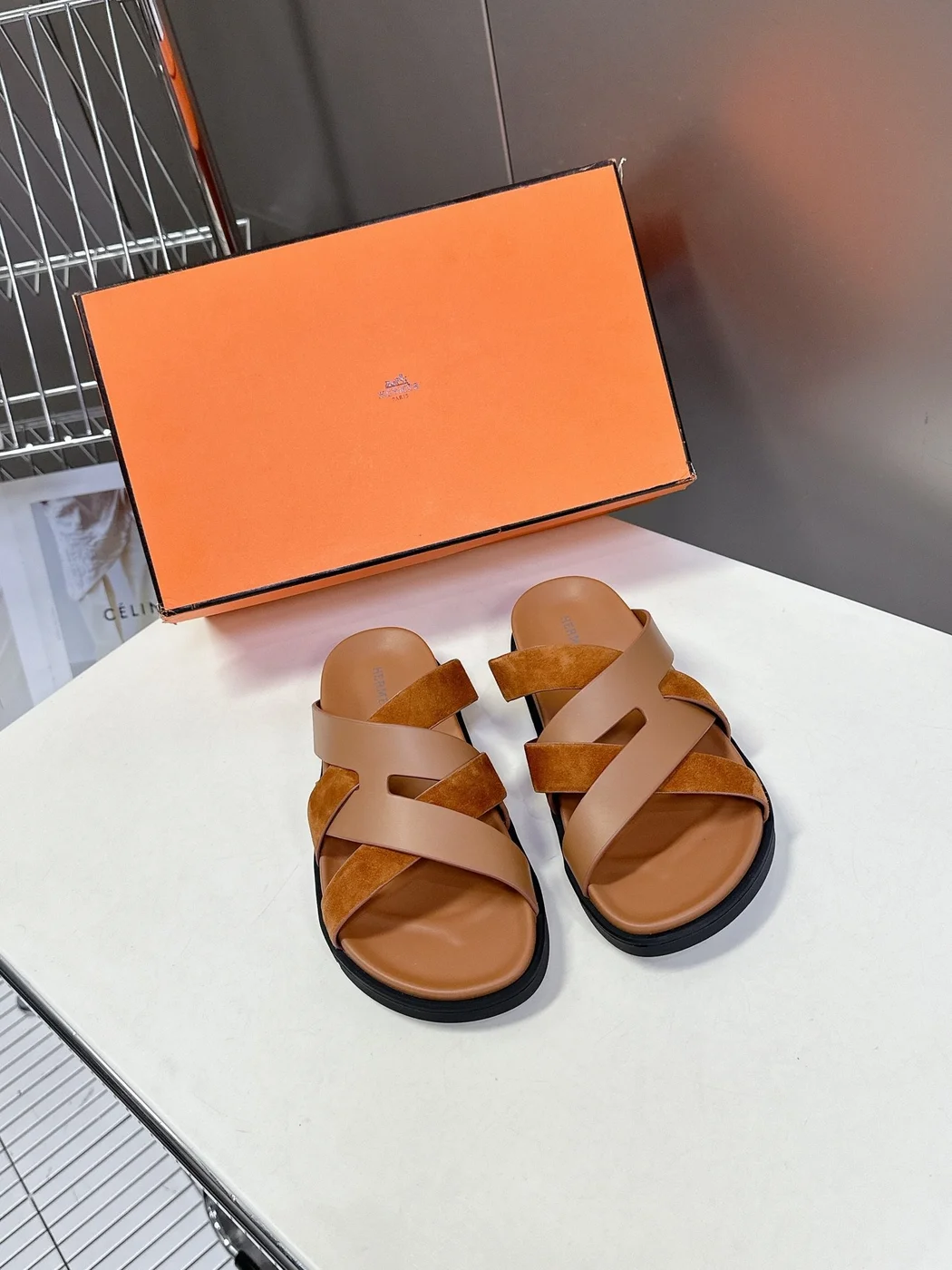 Hermès Women Brown Suede Leather Sandals product view 1