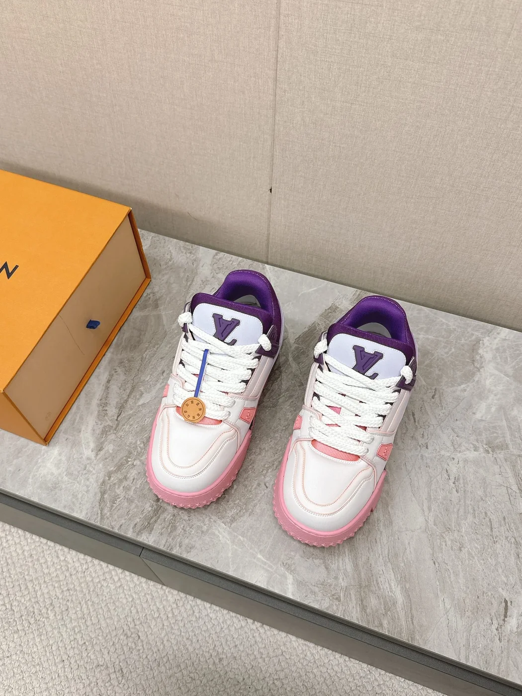 Louis Vuitton Women White Pink Purple Leather Sneakers product view 4