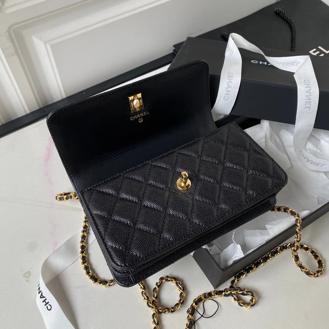 Chanel Handle Bag Lumpy Skin Handbags Black With Lock Gold 19 cm product view 2