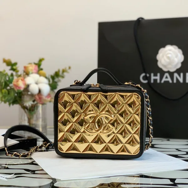 Chanel Vanity Case Black Yellow Box Form Handbags 19 cm product view 1