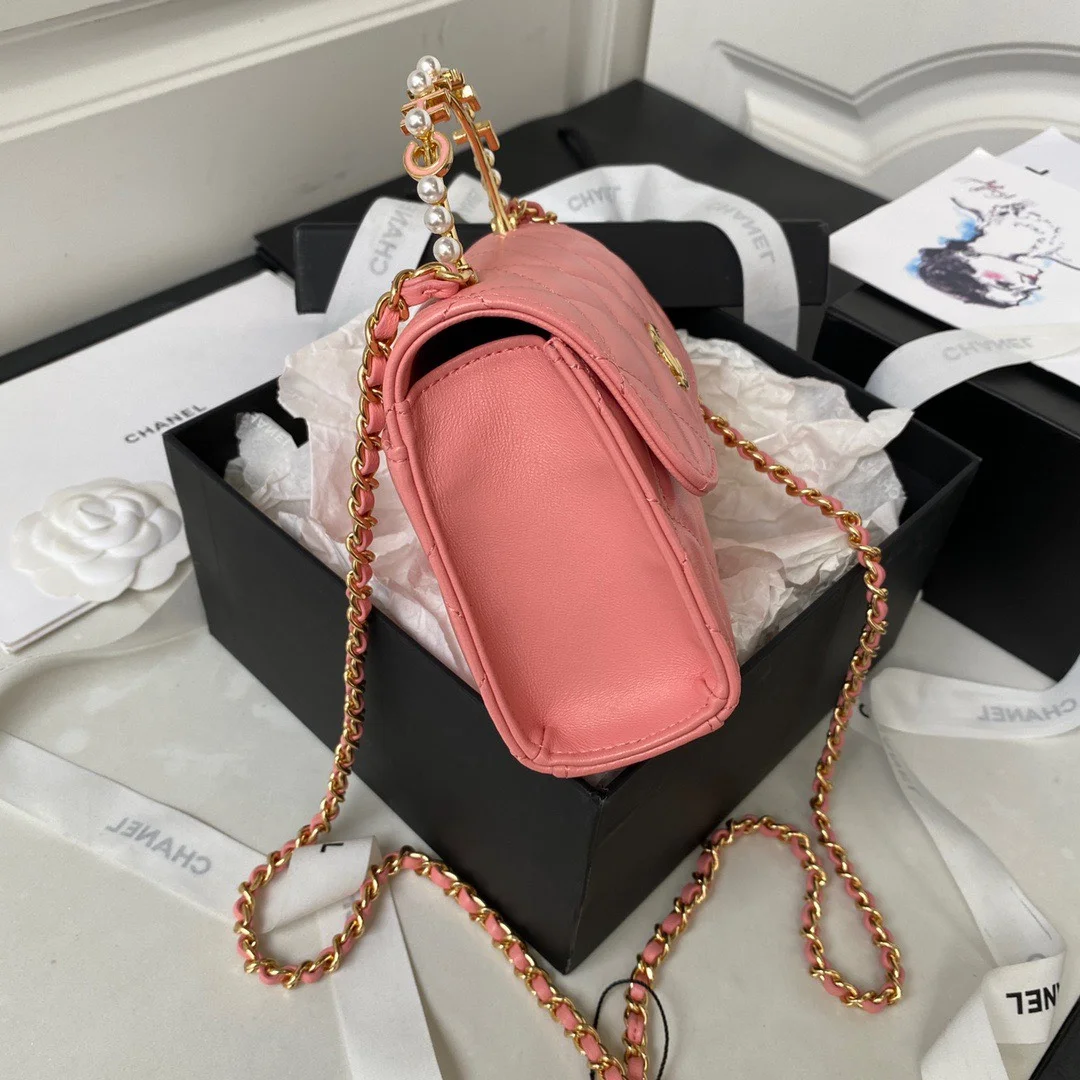 Chanel Woc Pink Handbags With Pearl Handle .5×14.5×5.5 cm product view 9