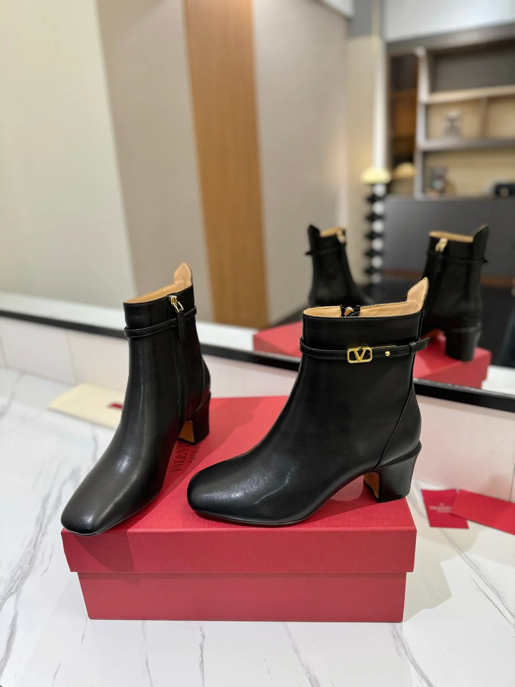 Valentino Women Black Leather Ankle Boots product view 2