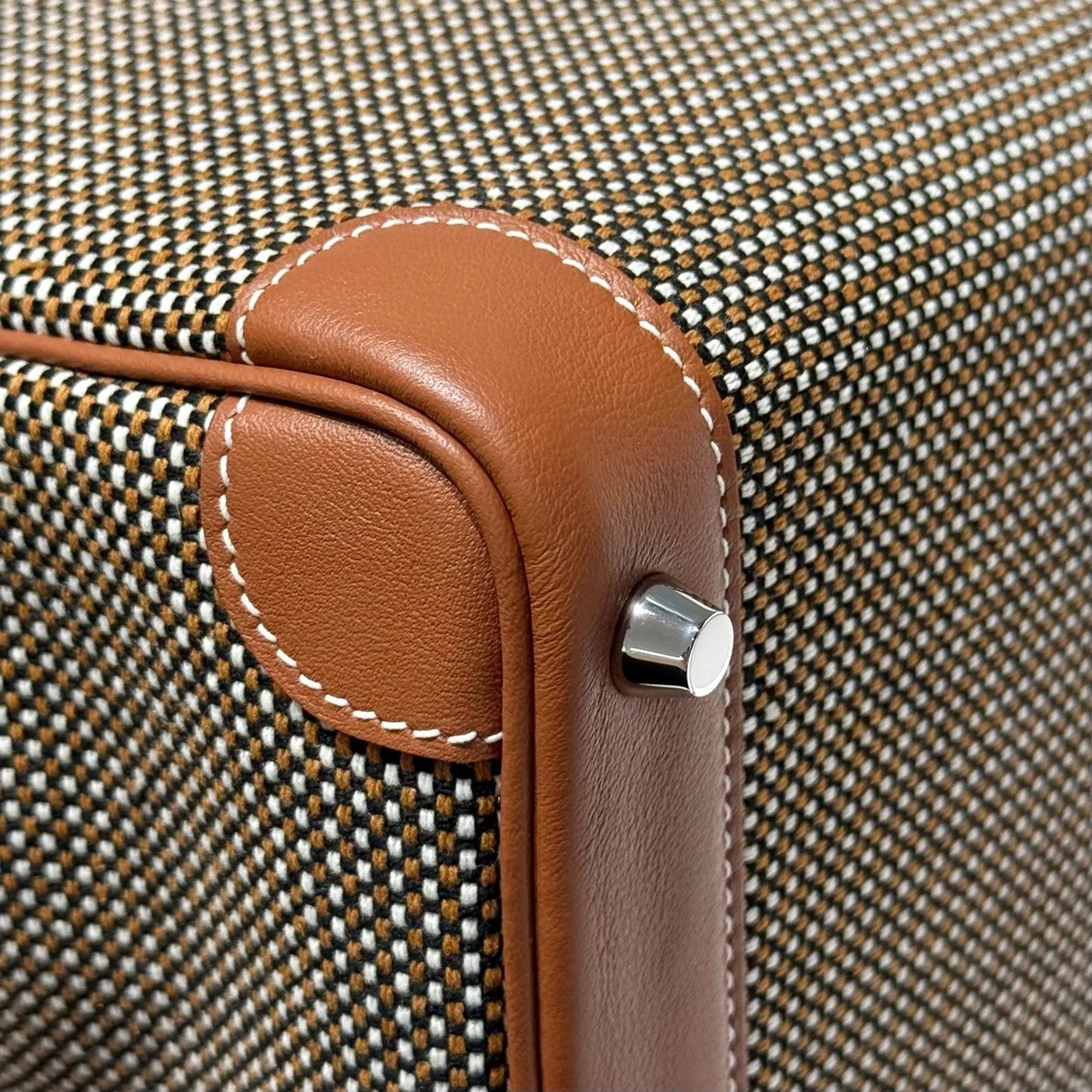 Hermès Birkin 25 cm In Gold Swift And Black/White/Brown Toile Canvas Bag product view 5
