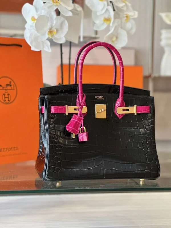 Hermès Birkin 30 Black/Pink Crocodile Leather – Custom Made Bag product view 5