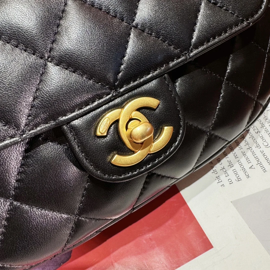 Chanel 24C Top Handle Flap Bag in Black Lambskin product view 3