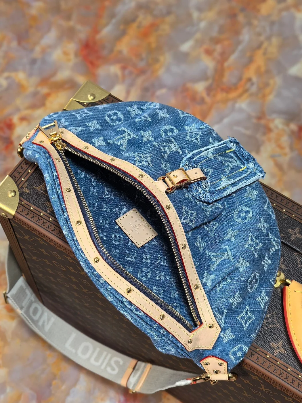 Louis Vuitton 25S Bumbag 38 In Blue Monogram Denim Leather Trim Gold Hardware Bag product view 5