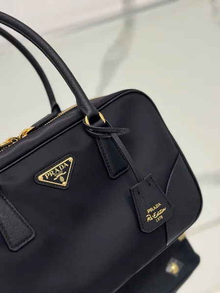 Prada Medium Top Handle Bag 30 In Black Nylon And Calfskin Trim product view 2