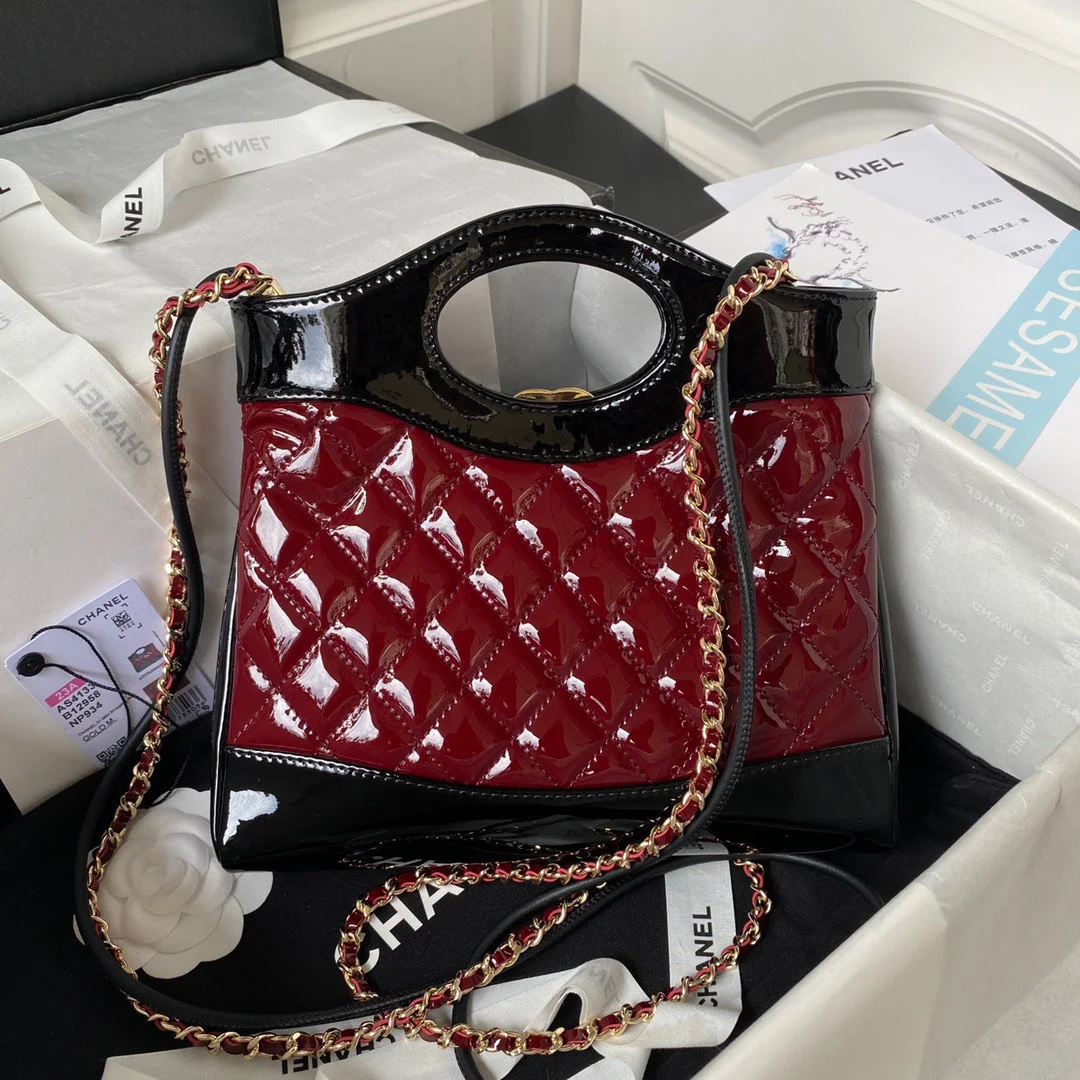 Chanel Mini Shopping Bag Handbags Red Shiny Leather 31 cm product view 2