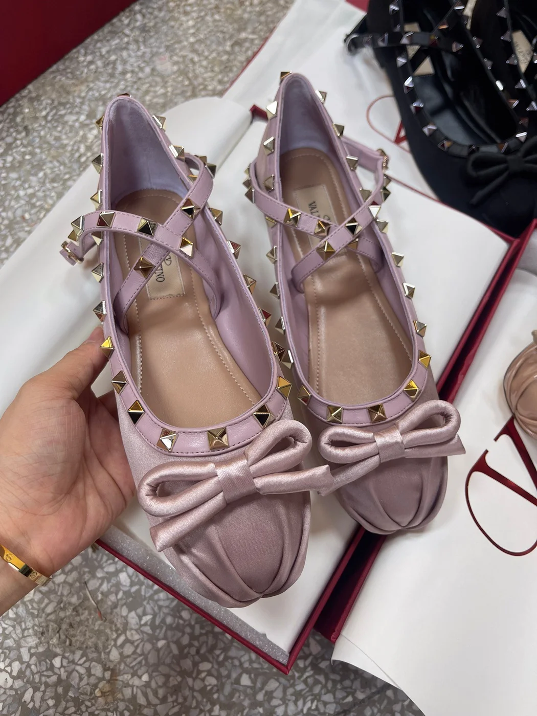 Valentino Women Pink Satin Studded Flats product view 1
