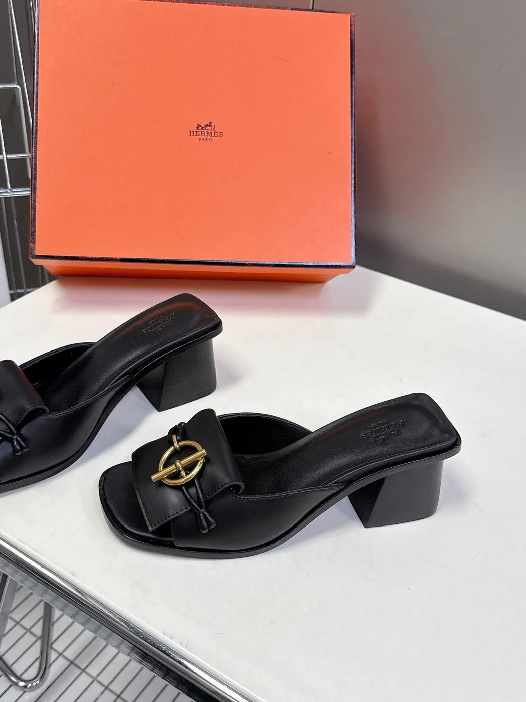 Hermès Women Black Leather Mules product view 4